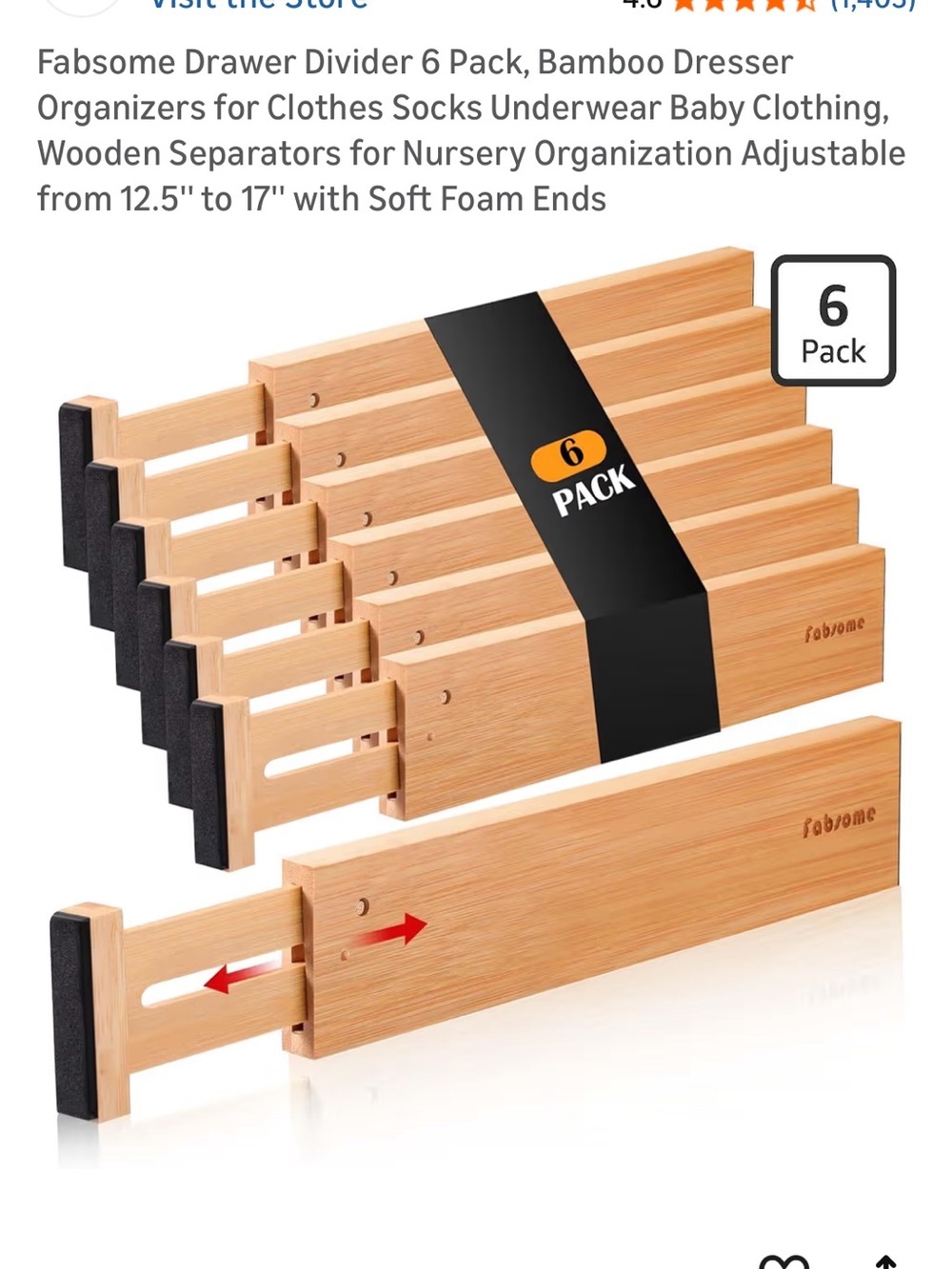 Bamboo Drawer Dividers - Natural Wood (6 Pack)